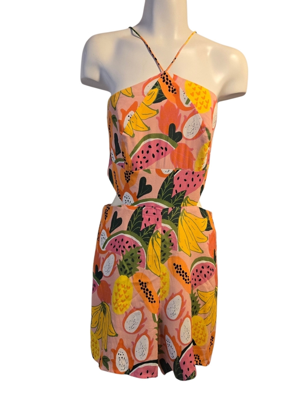 Hutch Fruit Print Cutout Romper Pink Halter Size 8 NWT